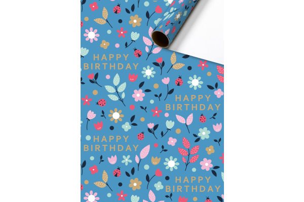 Presentpapper Happy Birthday Blommor